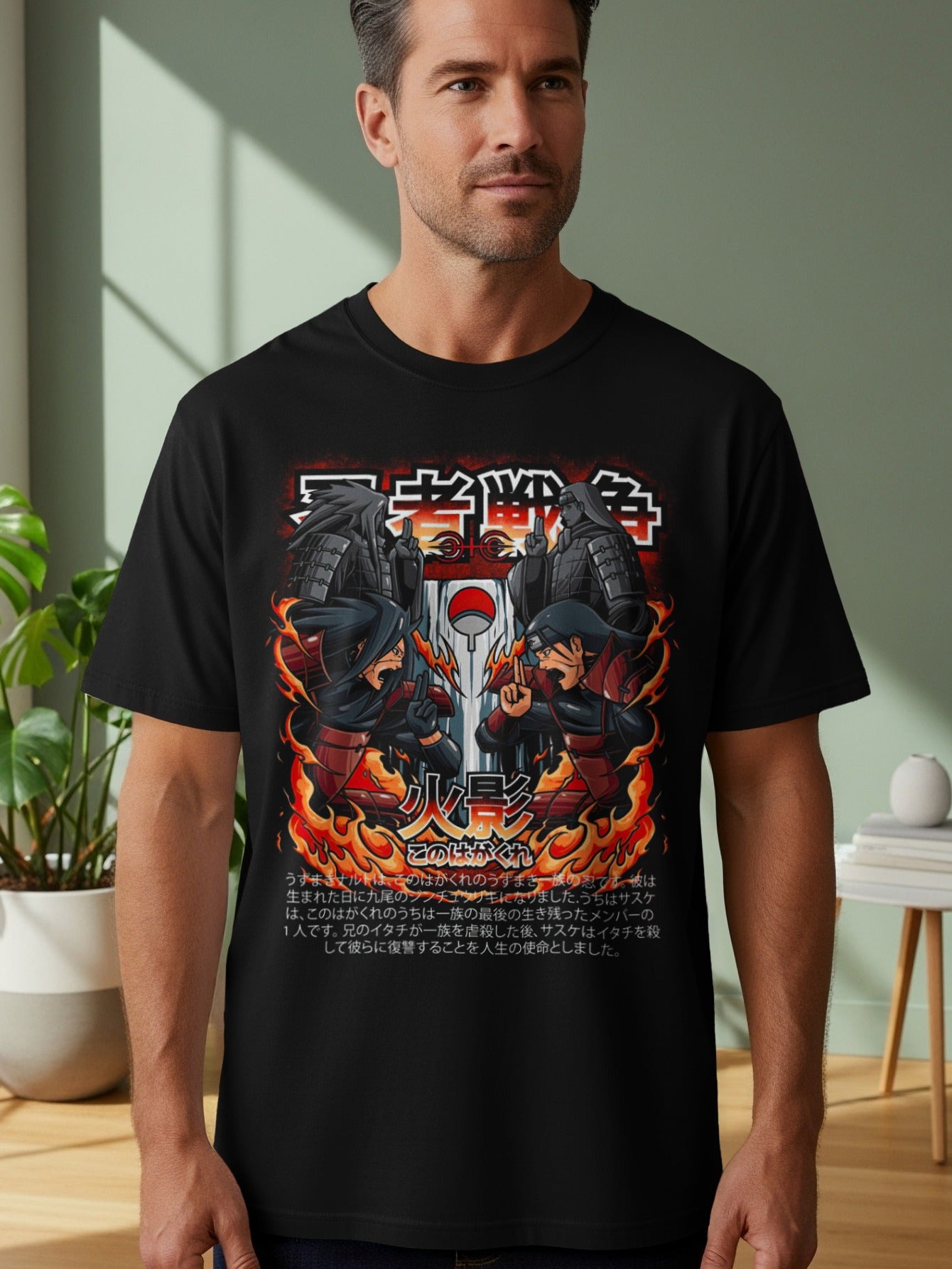 Intense Ninja Battle Anime Black Graphic T-Shirt