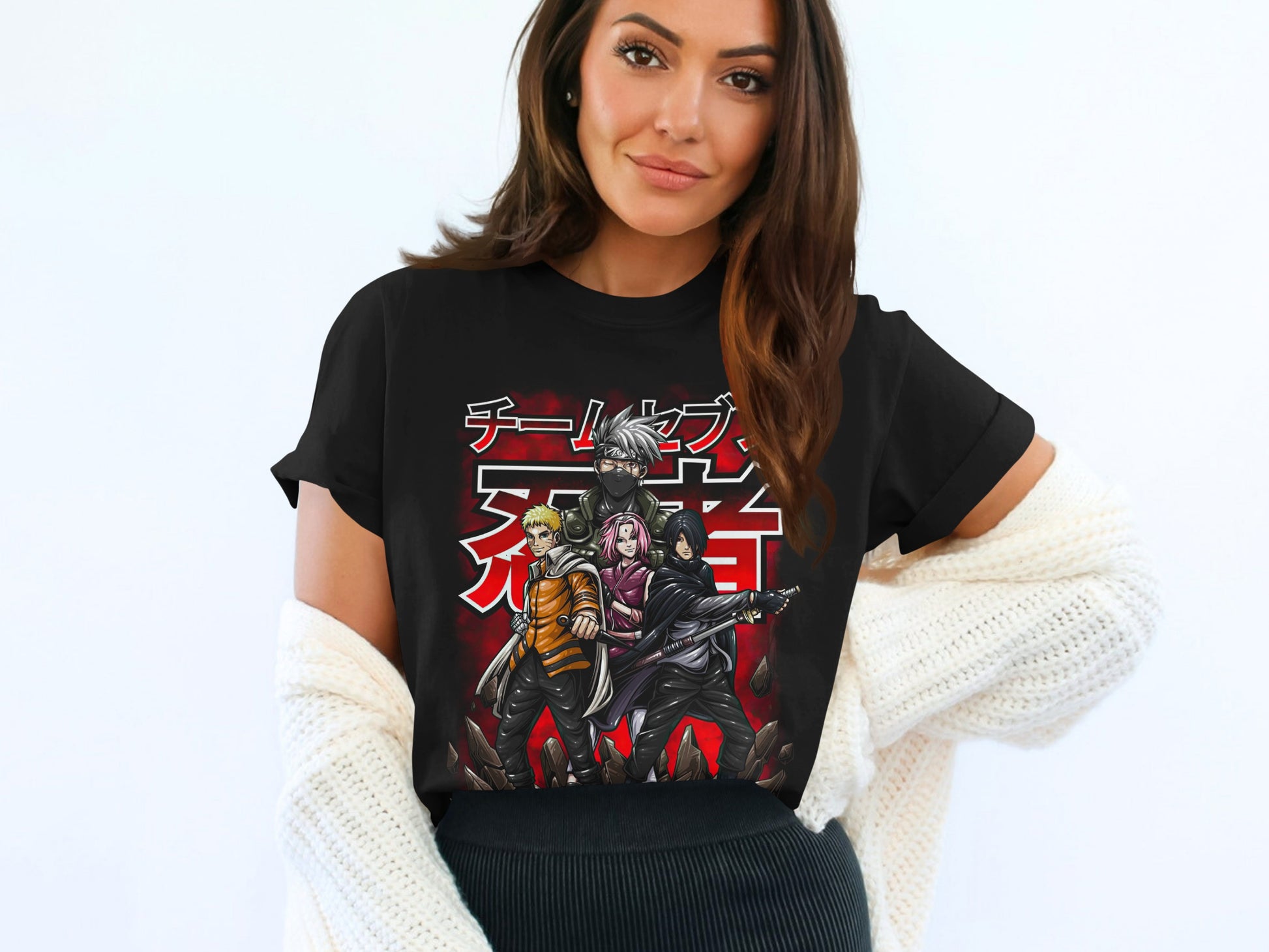 Team Anime Design T-Shirt Featuring Iconic Characters