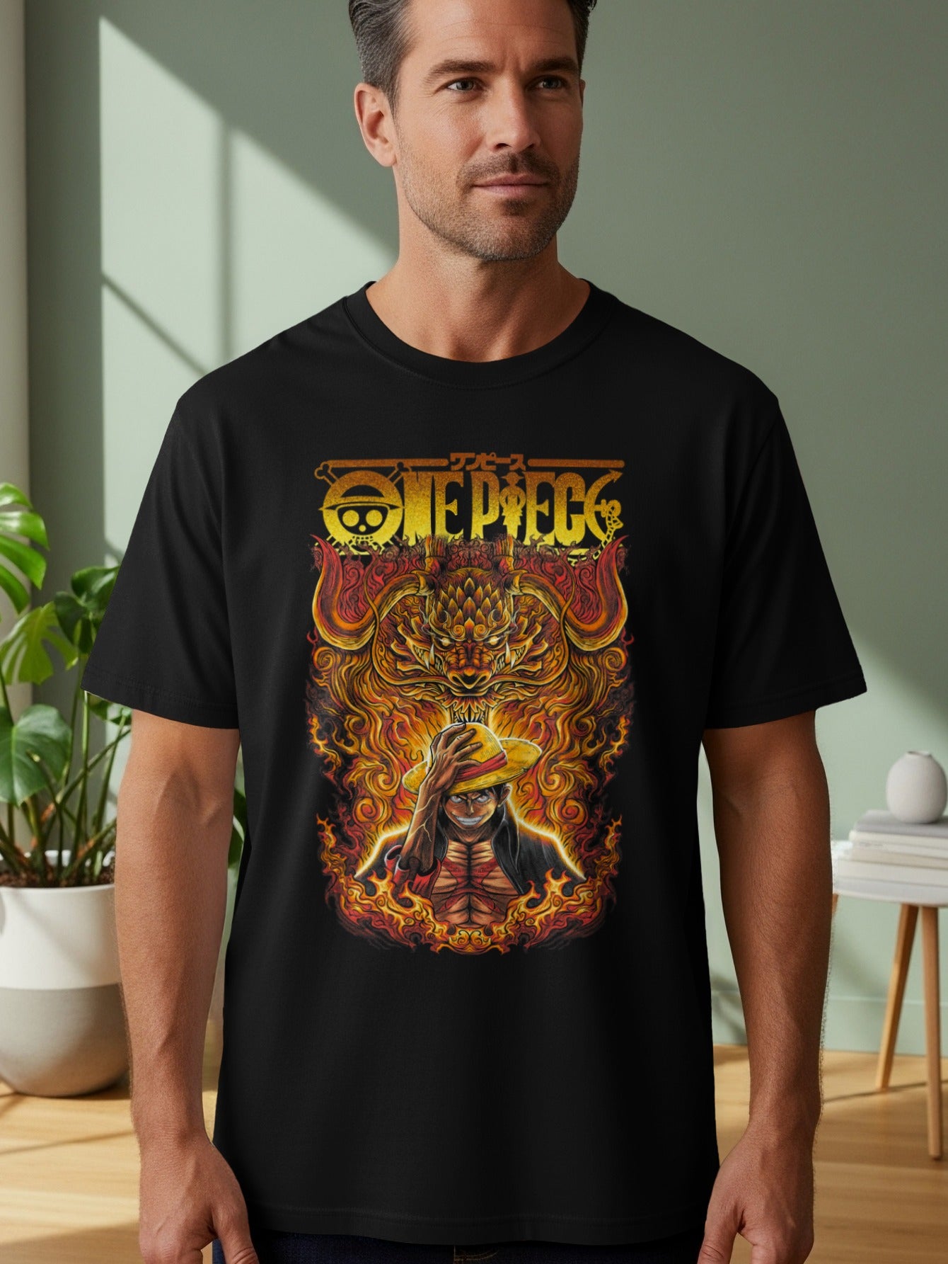 One Piece Anime Fiery Luffy Graphic T-shirt