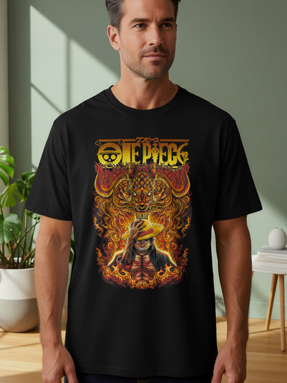 One Piece Anime Fiery Luffy Graphic T-shirt