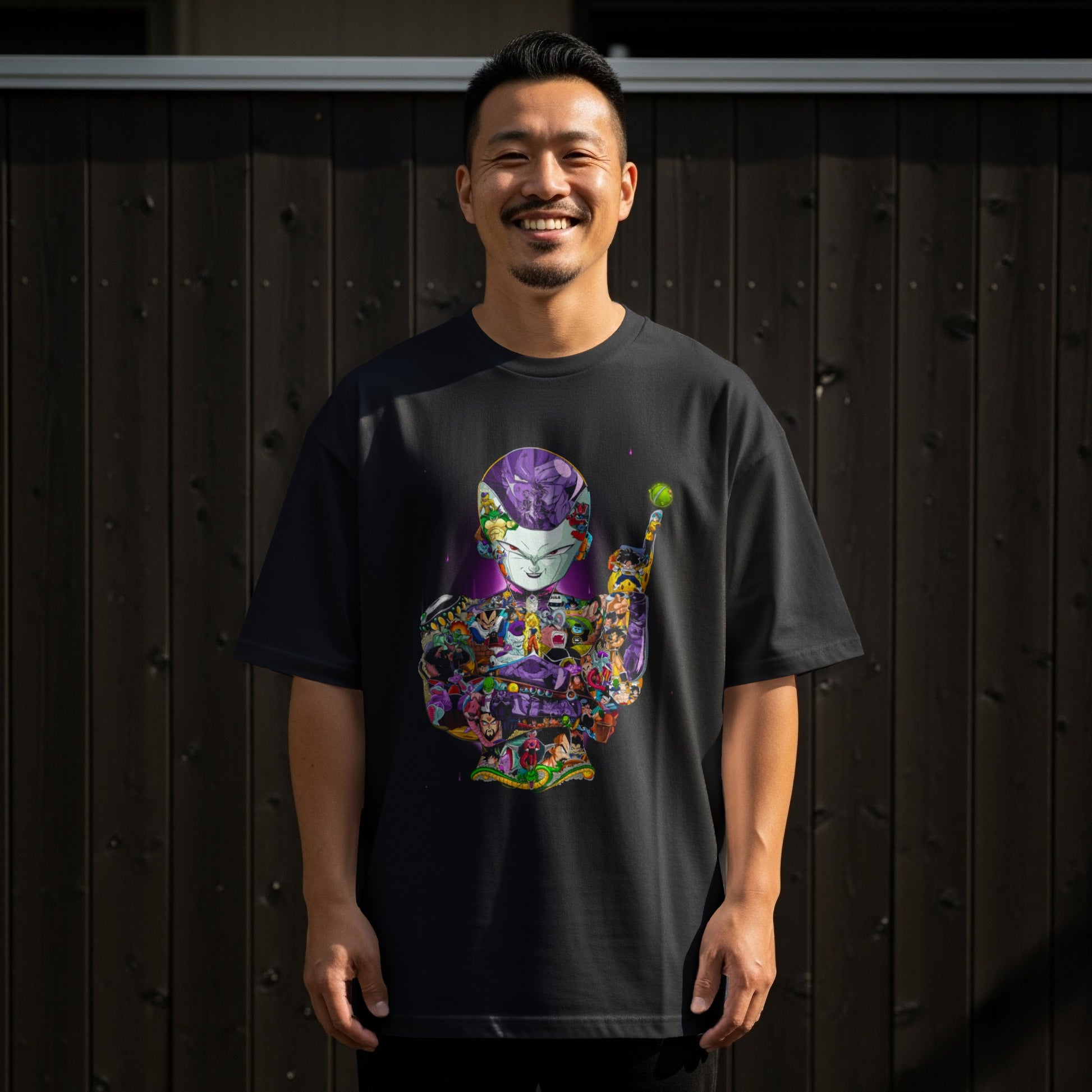 Colorful Futuristic Warrior Art on Black T-shirt Product