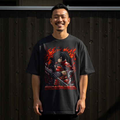 Epic Anime Warrior T-shirt with Dark Red Accents