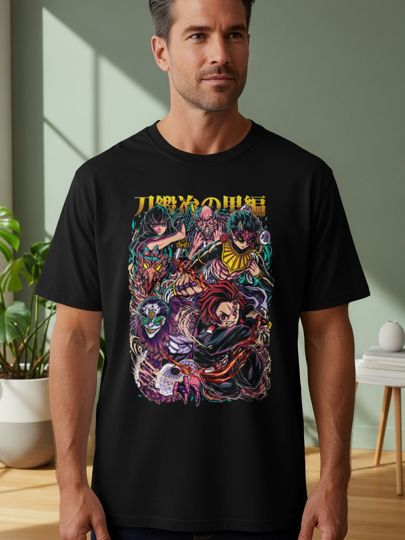 Japanese Anime Characters Black T-Shirt Apparel