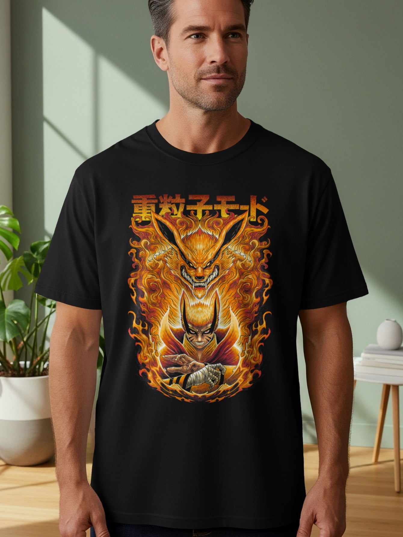 Intense Fiery Character Graphic Black T-Shirt Design
