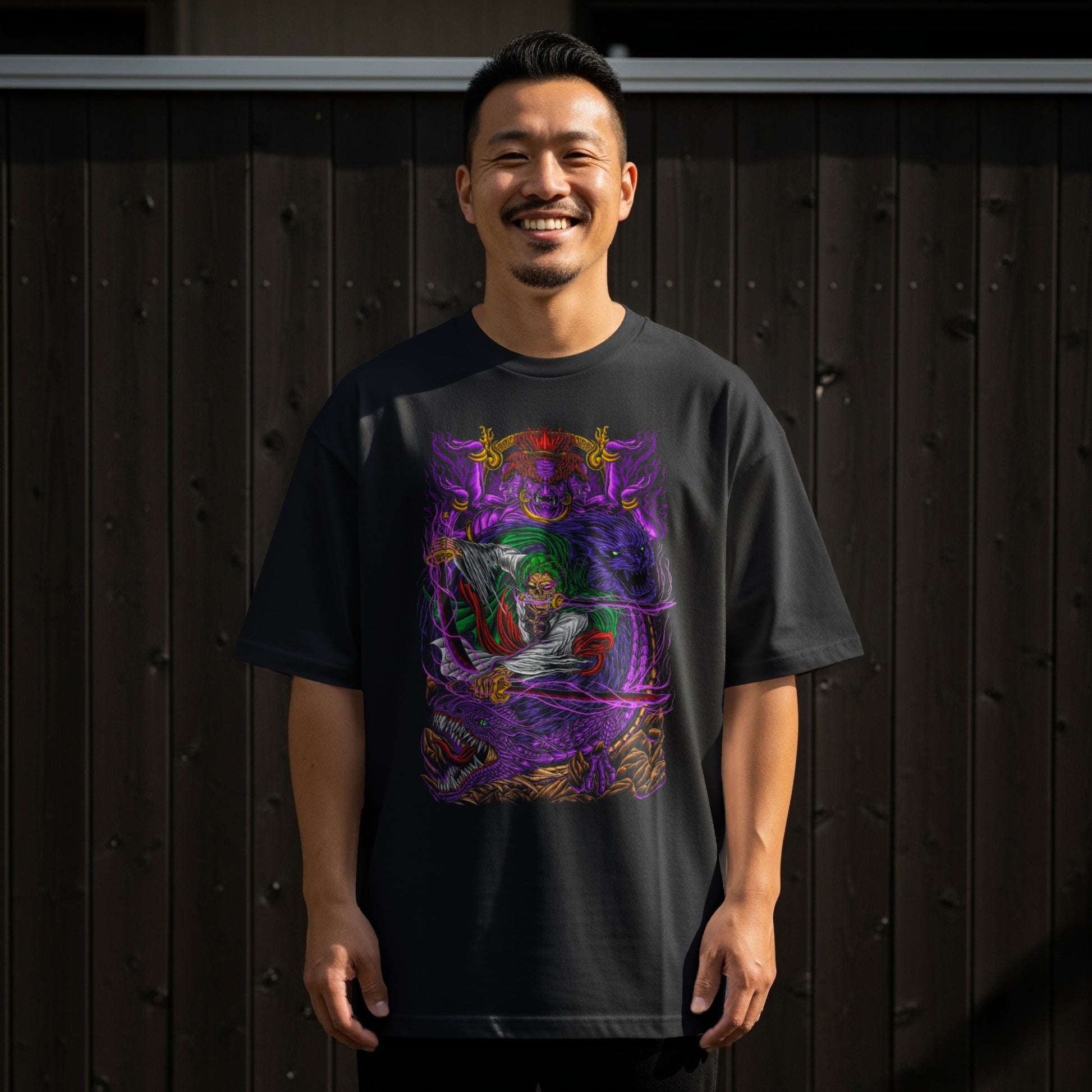 Bold Black Graphic Tee with Intricate Design T-shirt