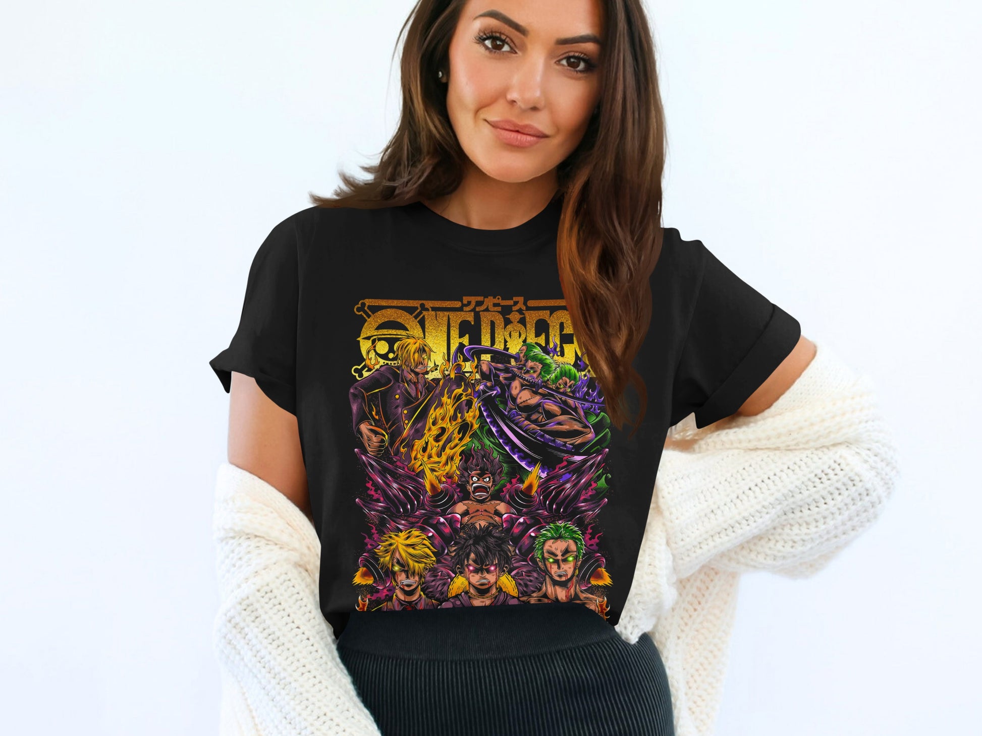 Vibrant Anime Character Print on Black Graphic Tee
