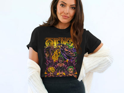 Vibrant Anime Character Print on Black Graphic Tee