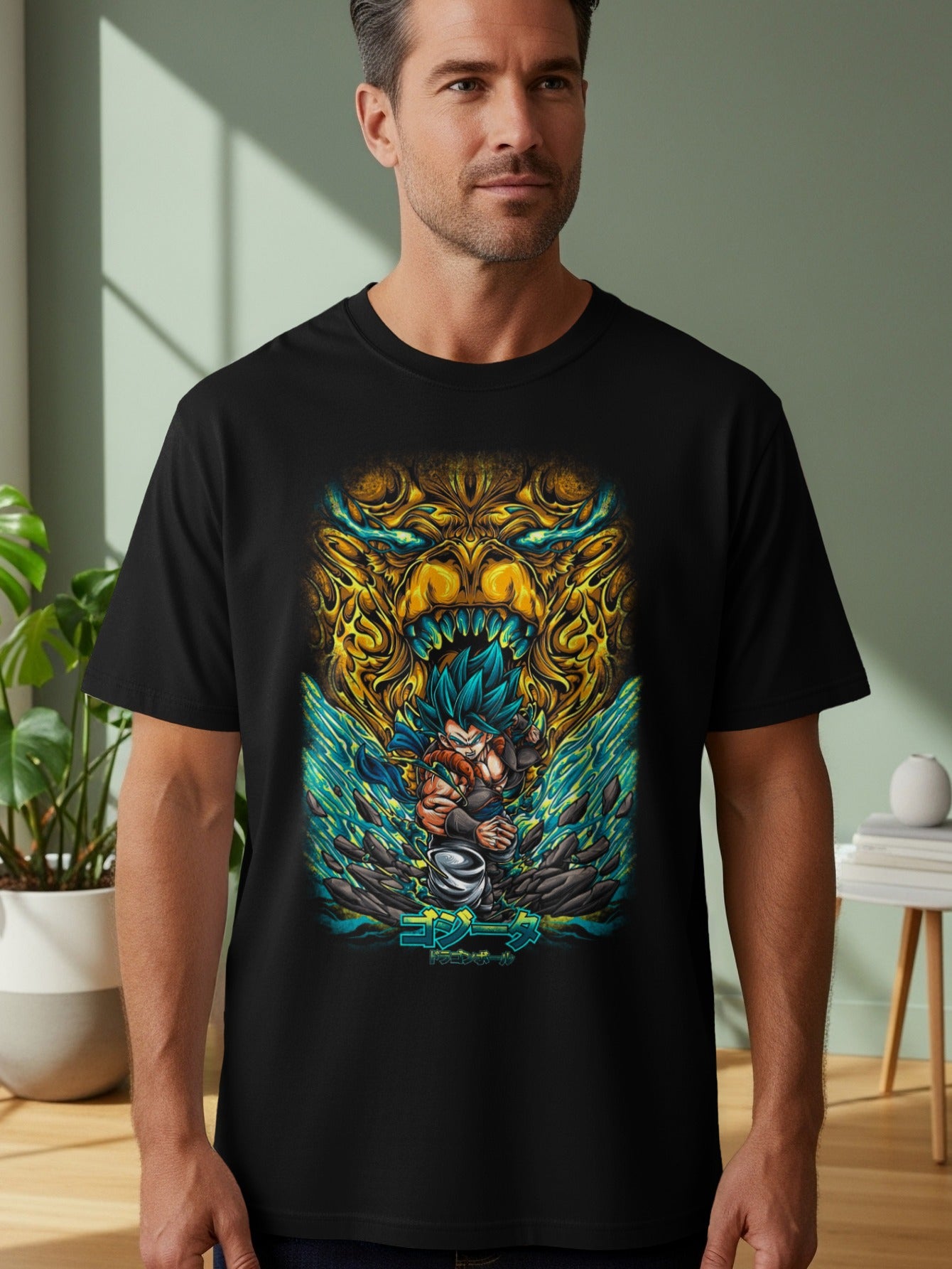 Fierce Blue-Haired Warrior Graphic Art T-Shirt