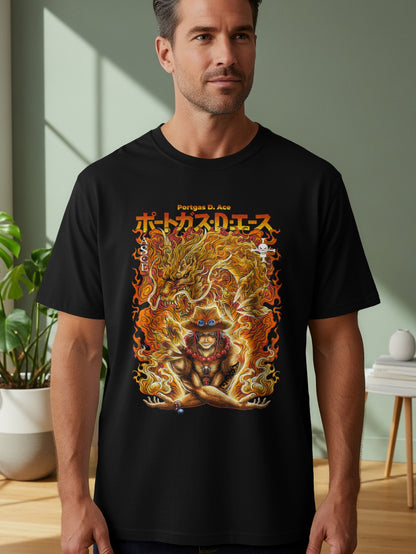 Portgas D. Ace Fiery Anime Character Artwork T-shirt