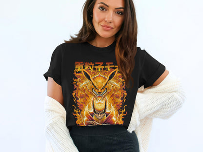 Fiery Character Illustration on Black T-Shirt Product