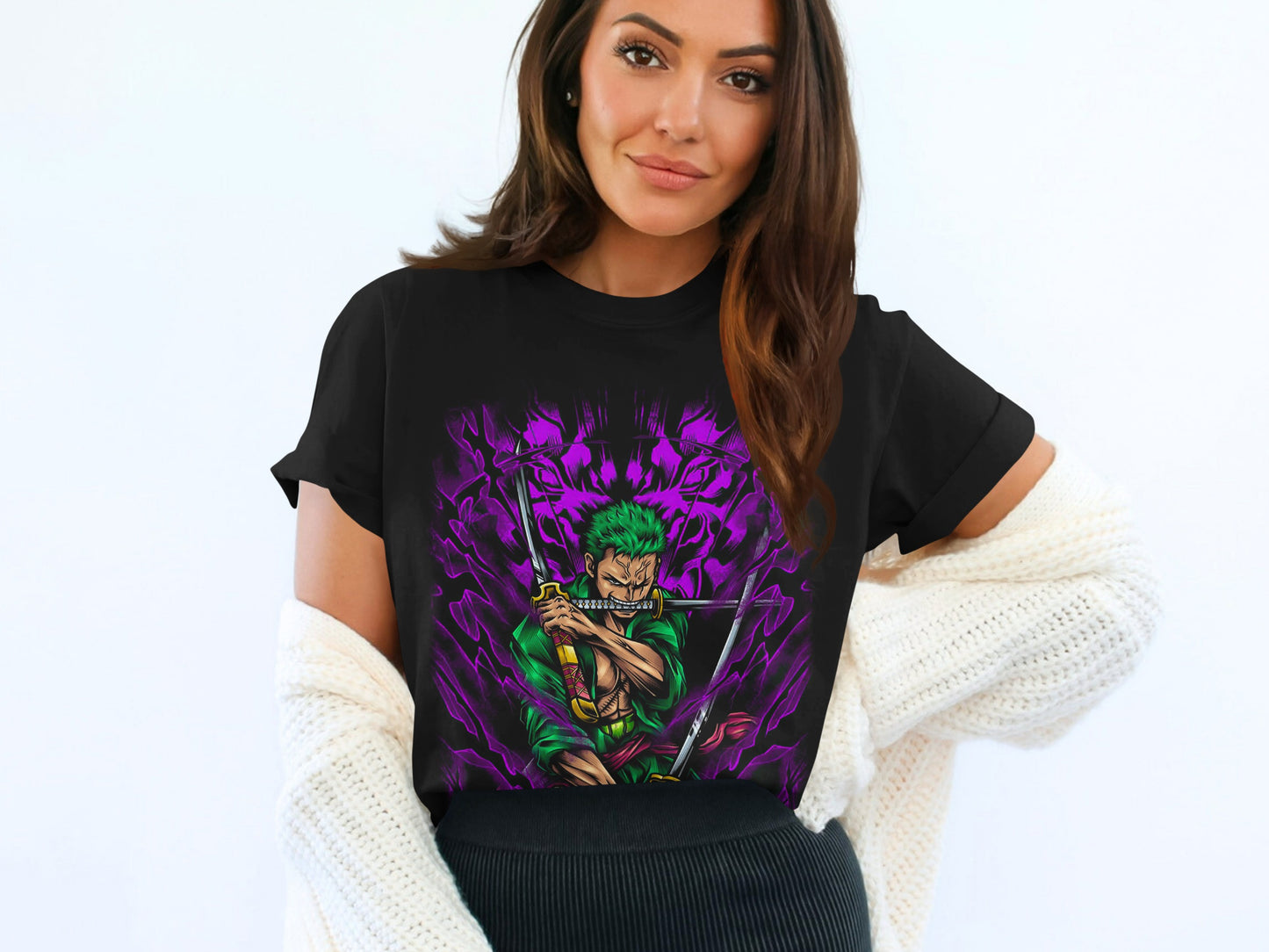 Sword-Wielding Anime Warrior Graphic T-Shirt