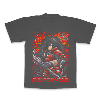Anime Warrior Graphic Tee with Japanese Text Design