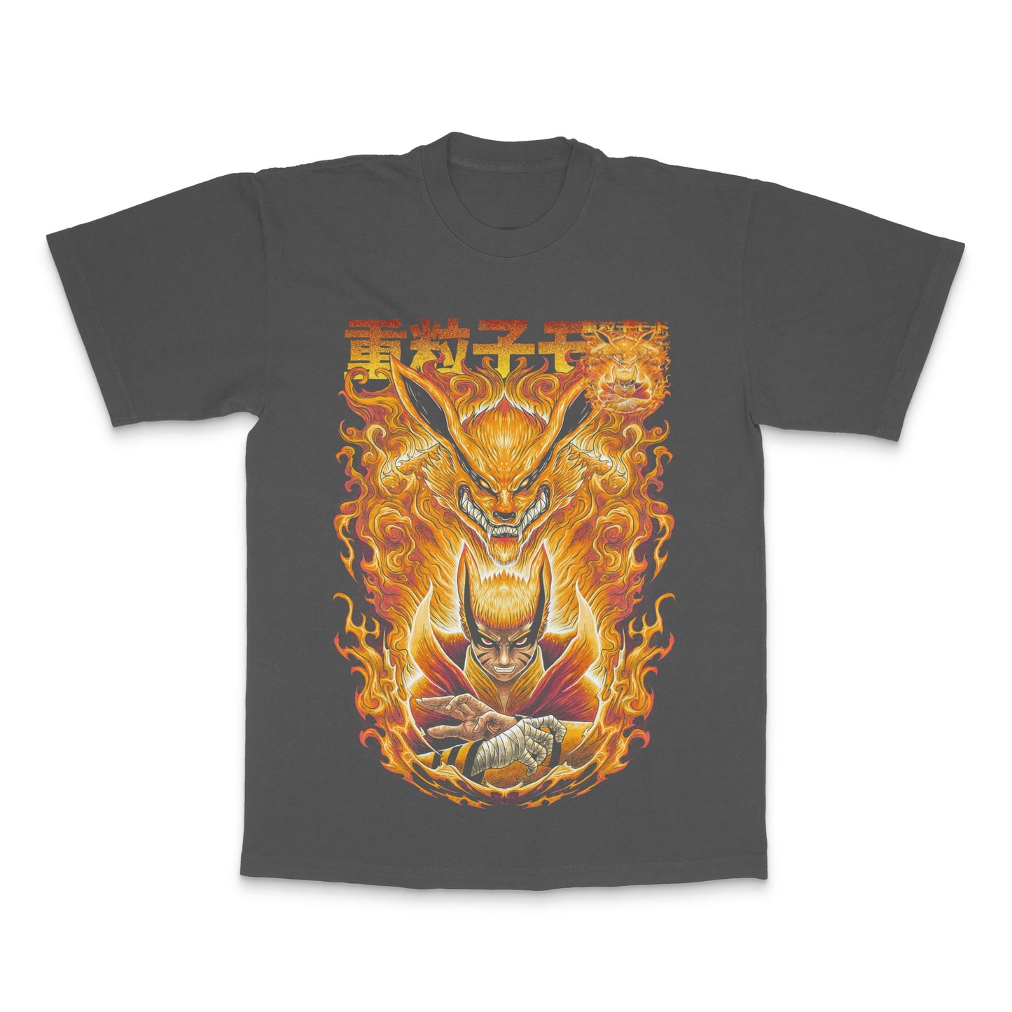 Fiery Hero and Dragon Graphic Artwork T-shirt