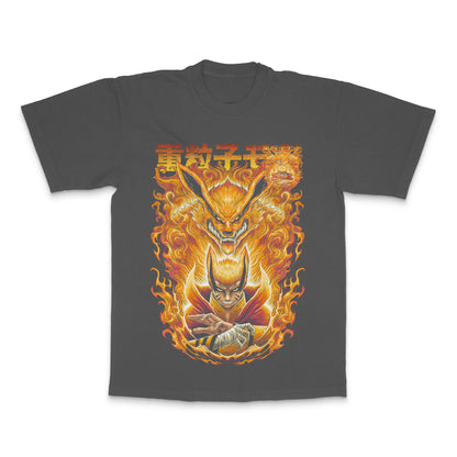 Fiery Hero and Dragon Graphic Artwork T-shirt