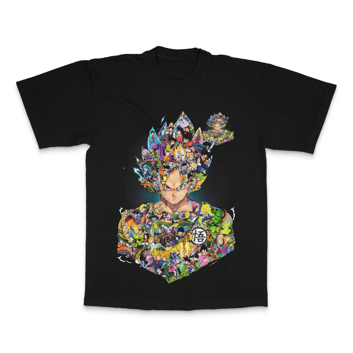 Black T-shirt with Anime Character Collage Design