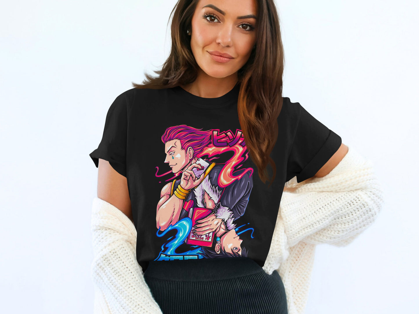 Vibrant Anime Character Art Black T-shirt for Anime Fans