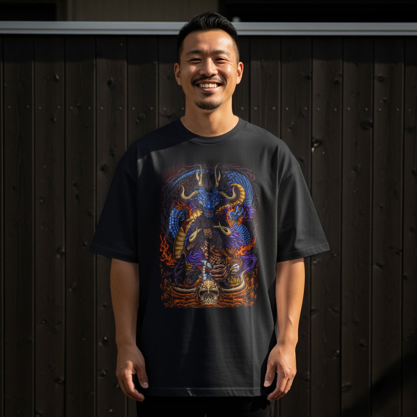 Mythical Dragon and Skull Graphic Black T-shirt