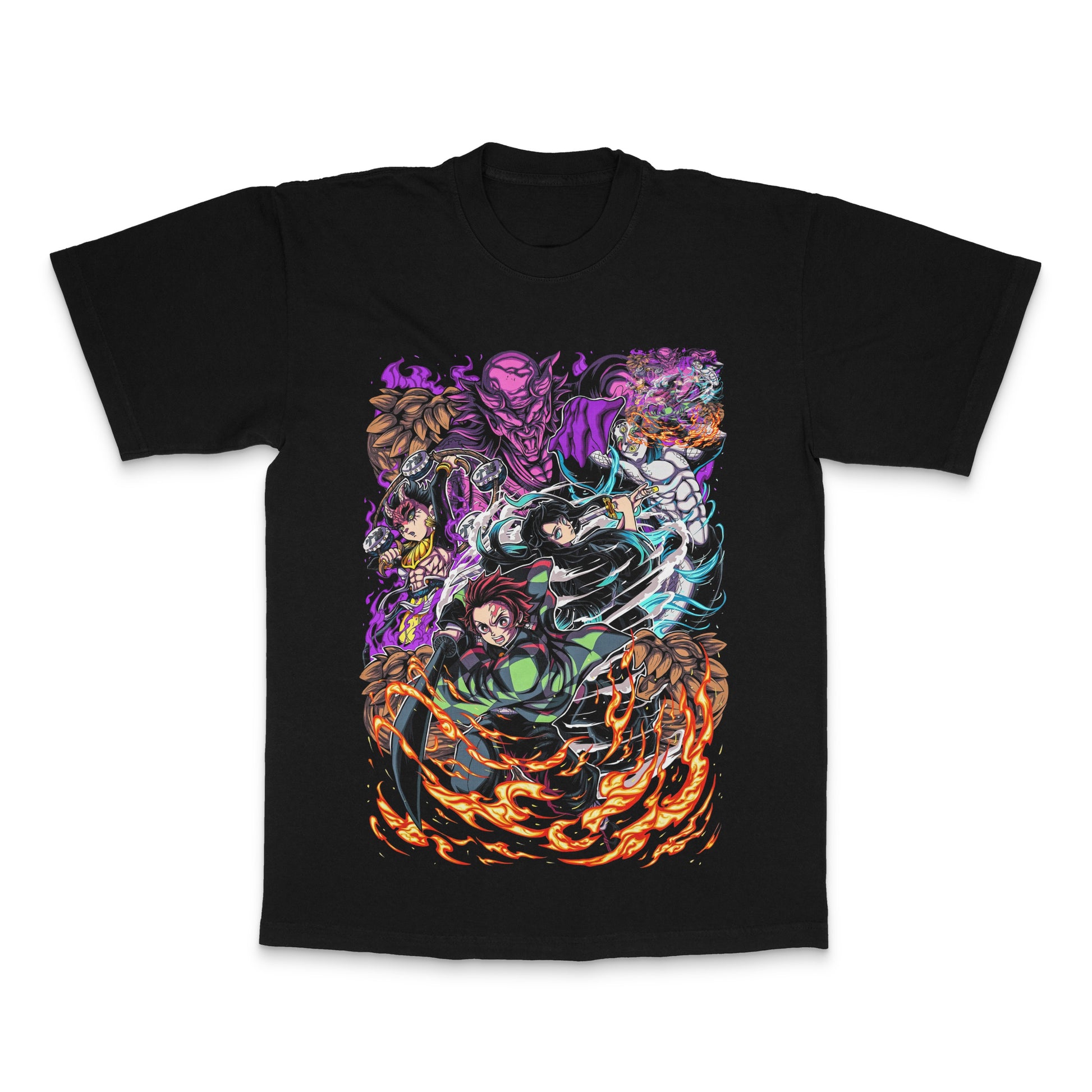 Anime Characters Battle Design on Black T-Shirt