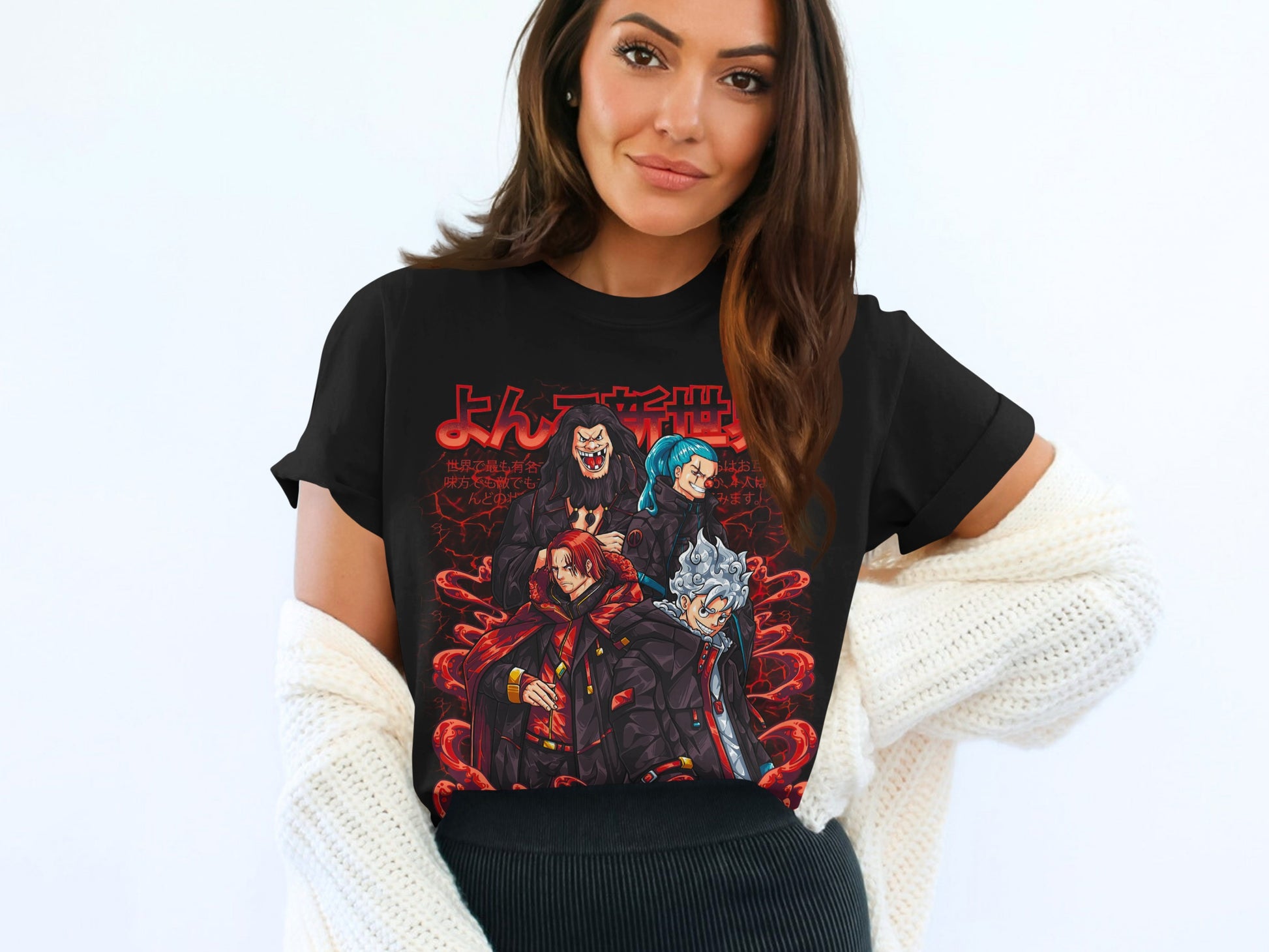 Anime Characters Graphic Black T-Shirt for Fans T-Shirt