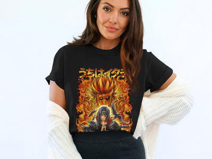 Fiery Anime Character Graphic Black T-Shirt