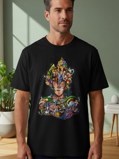 Vibrant Anime Characters Design on Black T-shirt