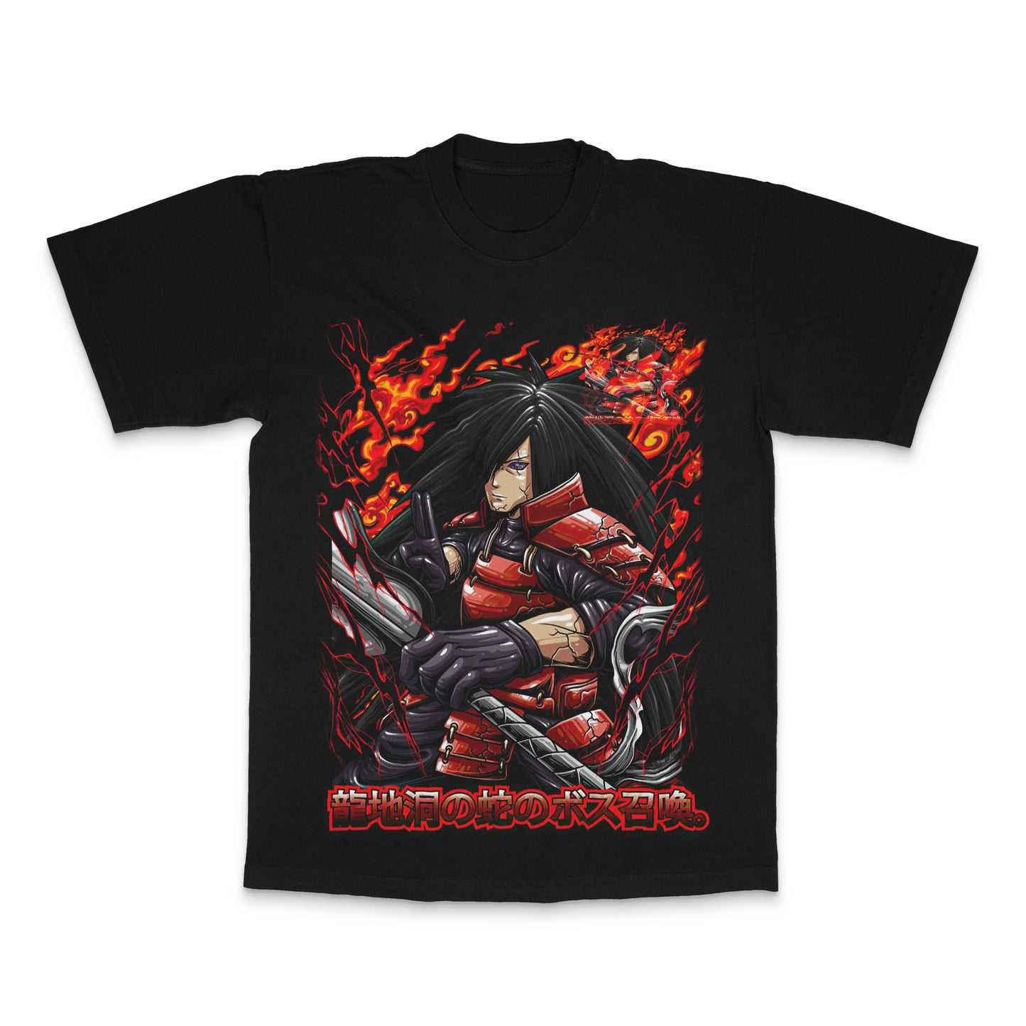 Fiery Anime Warrior Graphic Black T-Shirt