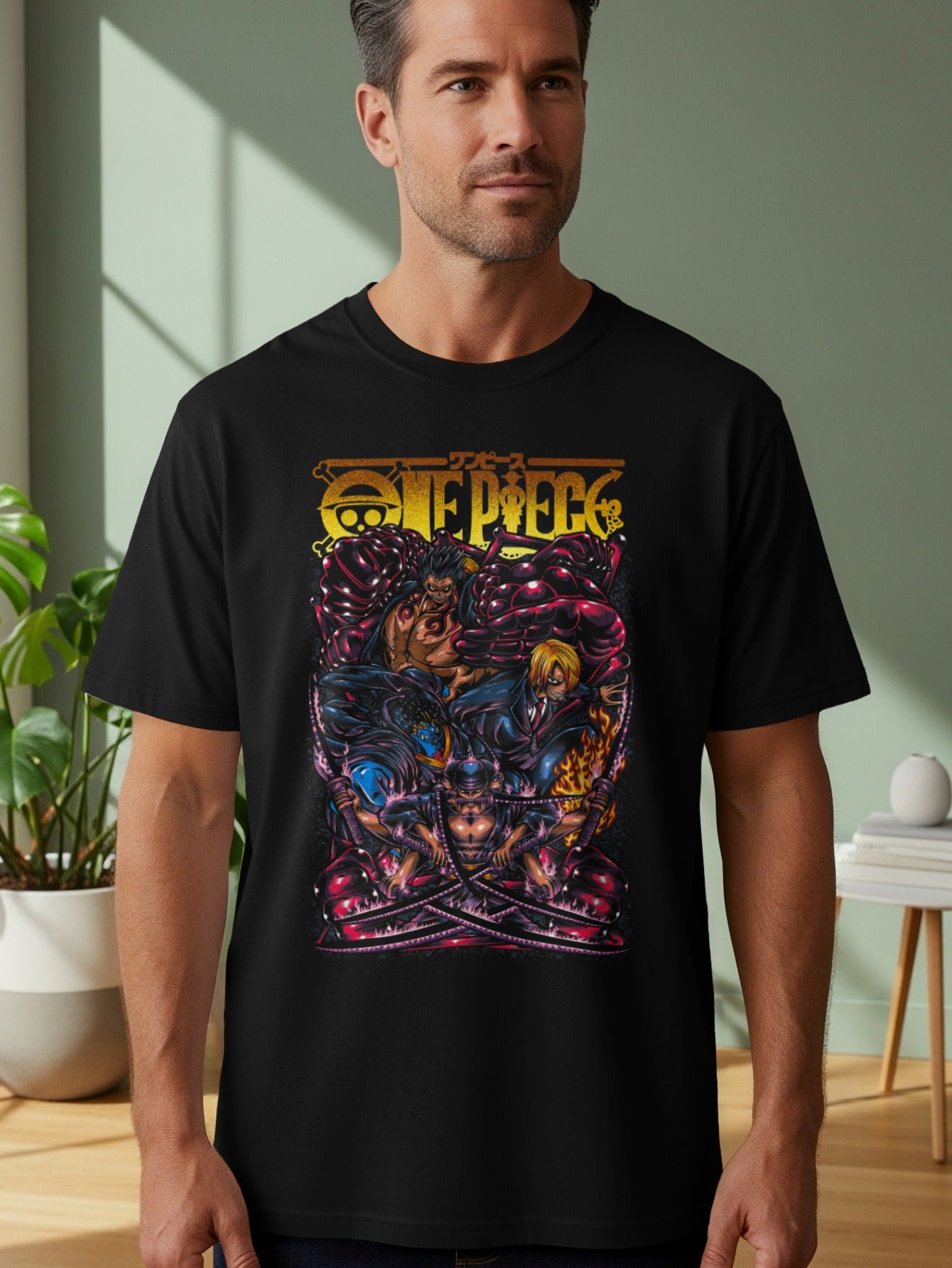 One Piece Anime Characters Black Graphic T-Shirt