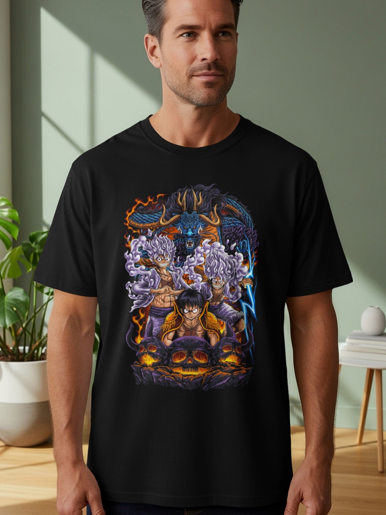 Fierce Anime Characters Graphic Black T-Shirt