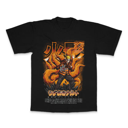 Bold Anime Character with Fire Graphics T-Shirt