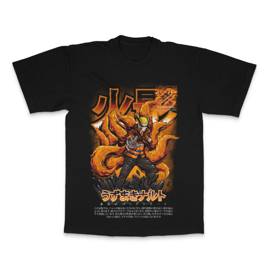 Bold Anime Character with Fire Graphics T-Shirt
