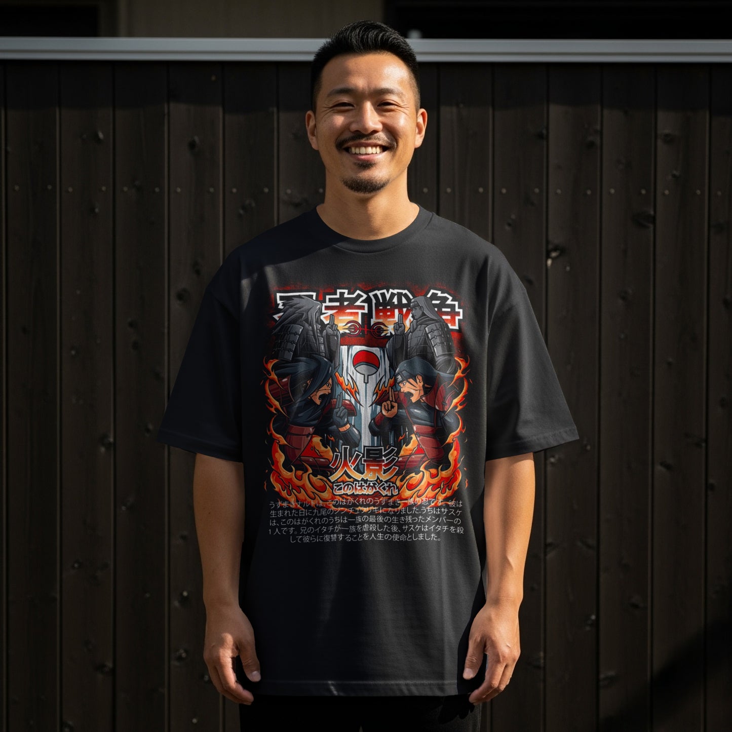 Japanese Anime Fire Warrior Graphic Black T-Shirt