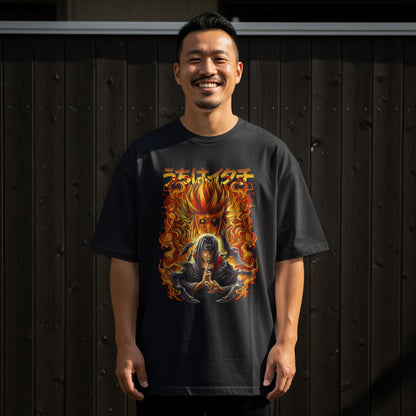 Anime-Inspired Fiery Character Graphic Tee Shirt