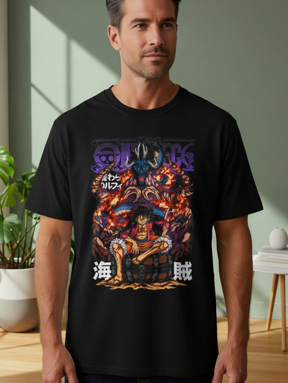 Anime Graphic Print Tee Featuring Pirate King Design