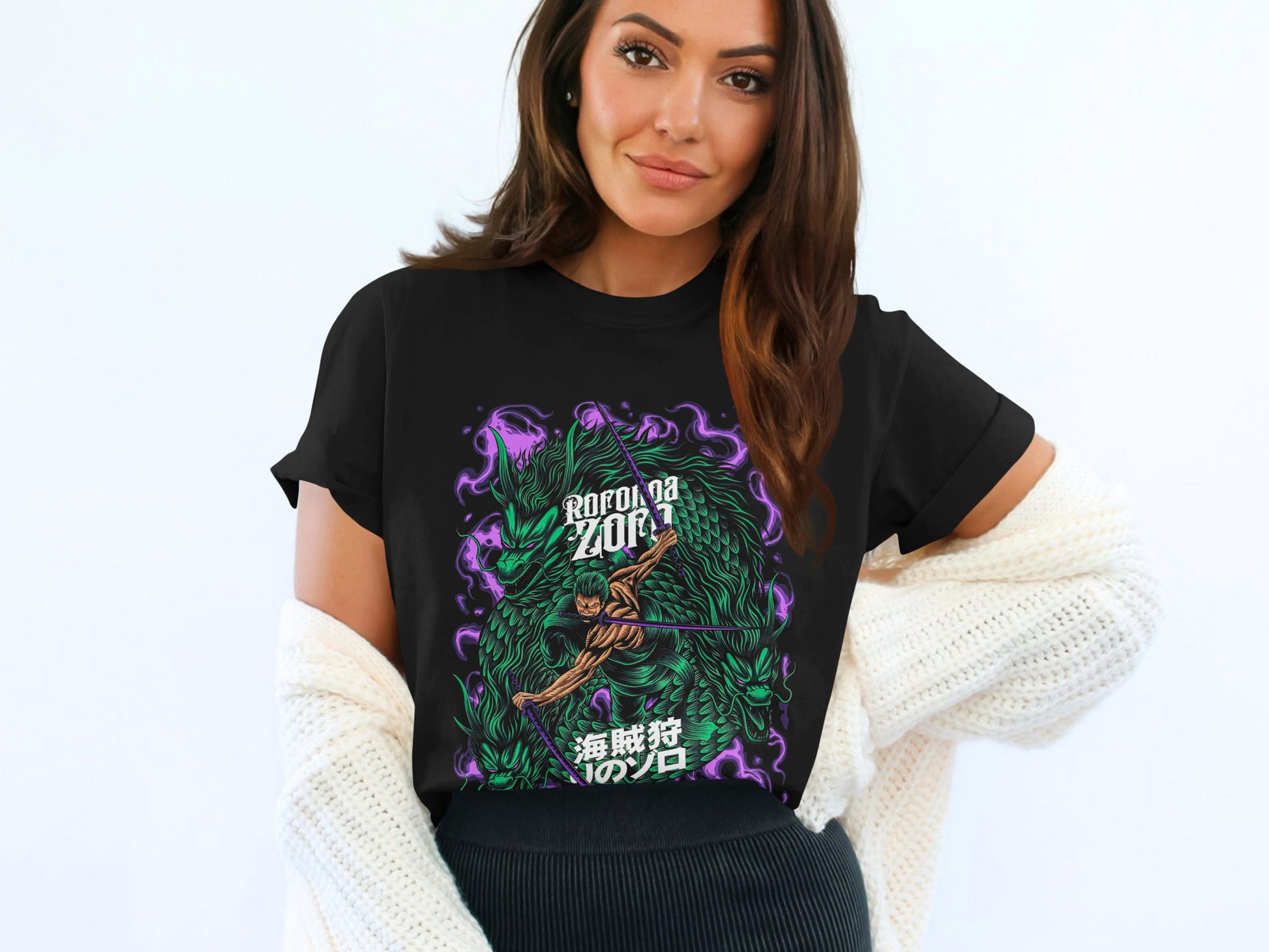 Roronoa Zoro Graphic Tee with Dragon Anime Art Shirt