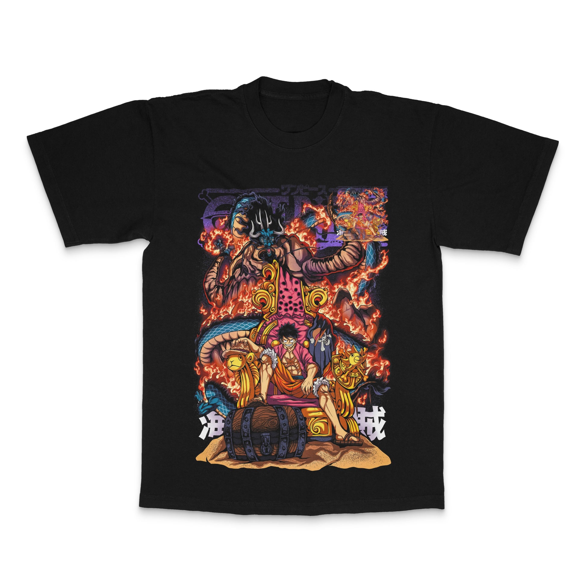 Action-Packed Anime Graphic Design Black T-Shirt