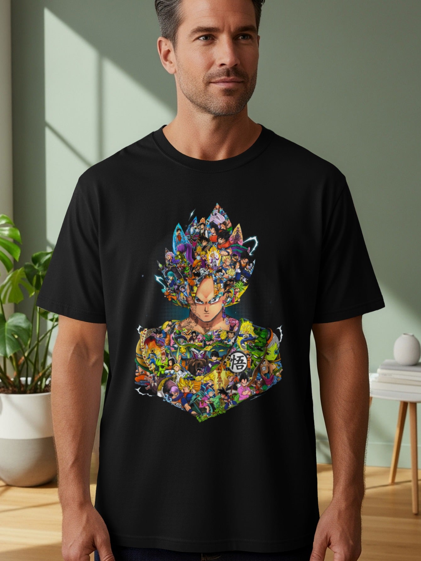 Vibrant Anime Character Collage Black T-Shirt