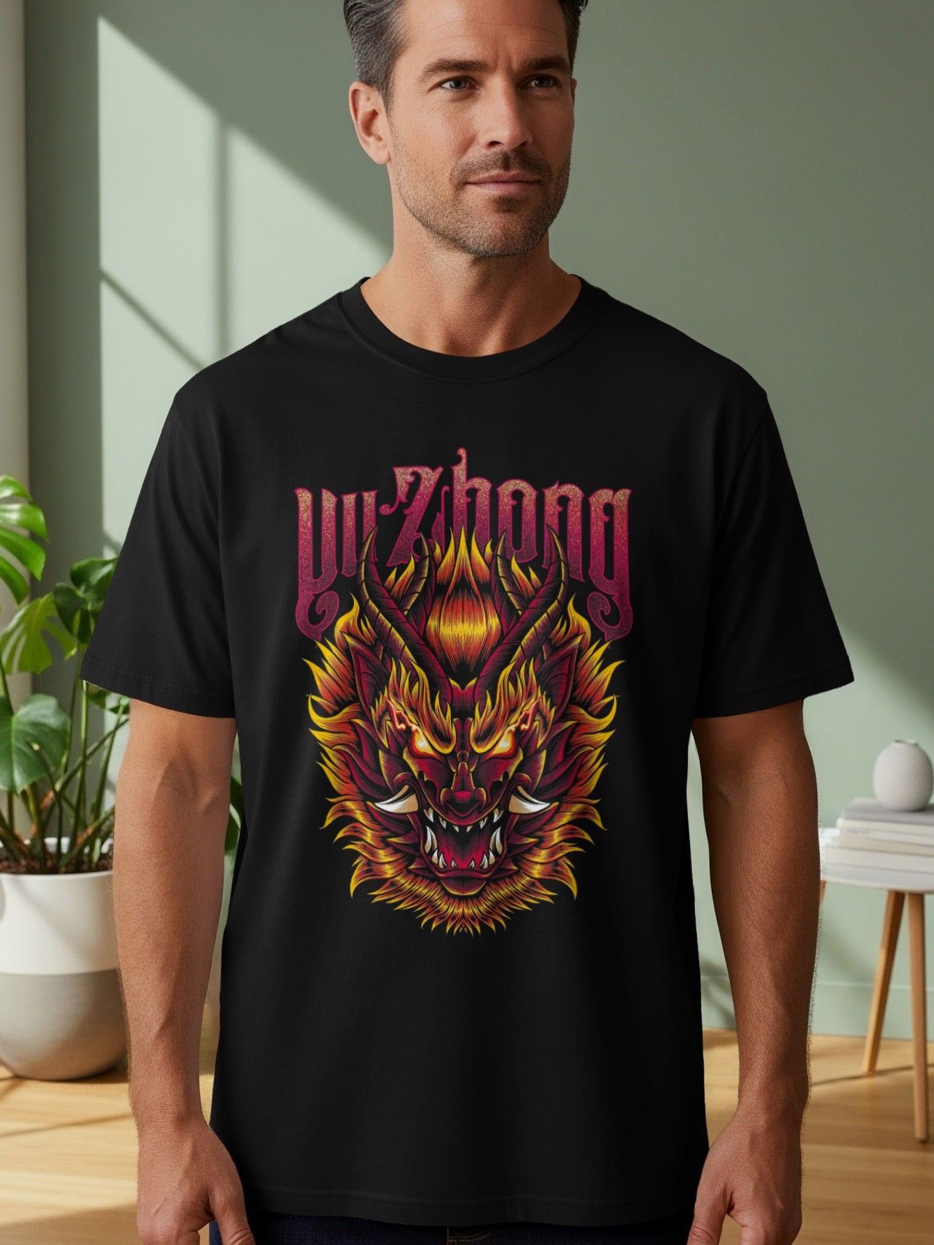 WuZhong Fiery Dragon Graphic Design T-shirt