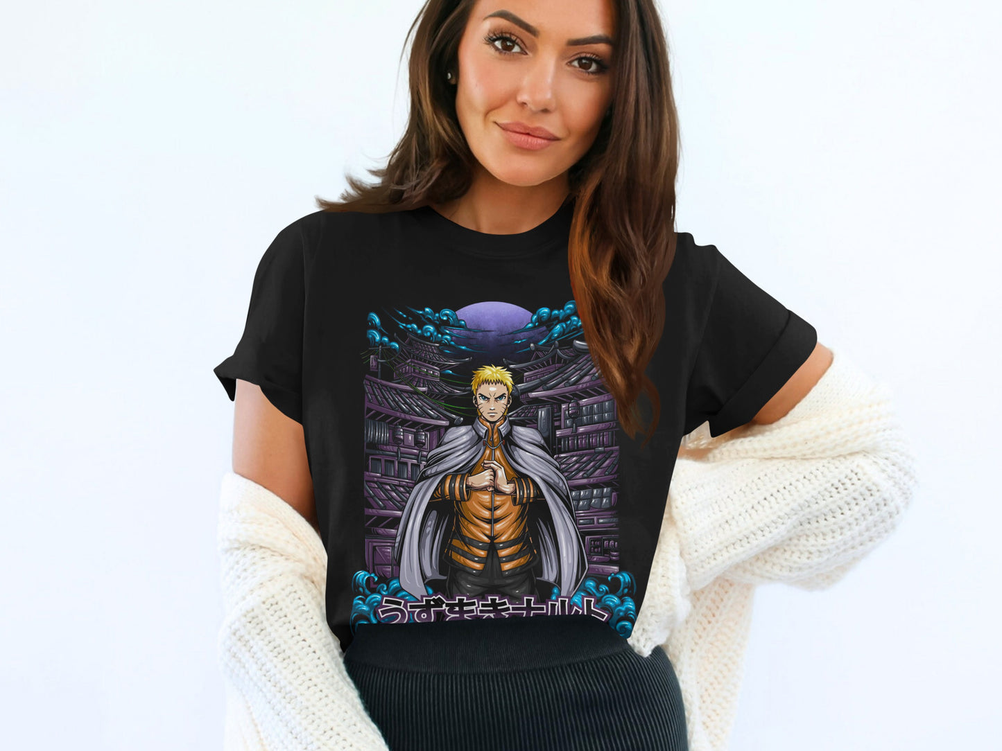 Anime Character Graphic Tee with Moonlit Background Product