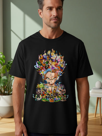 Iconic Anime Characters Graphic Print T-Shirt
