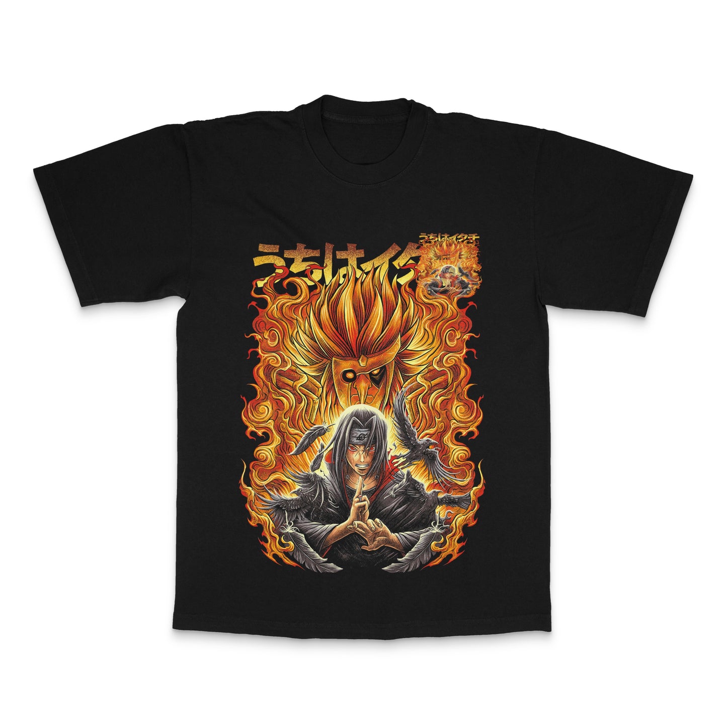 Fiery Warrior Graphic Black Anime Print Shirt