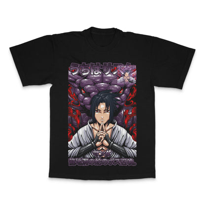 Uchiha Anime Character Graphic Art Black T-shirt