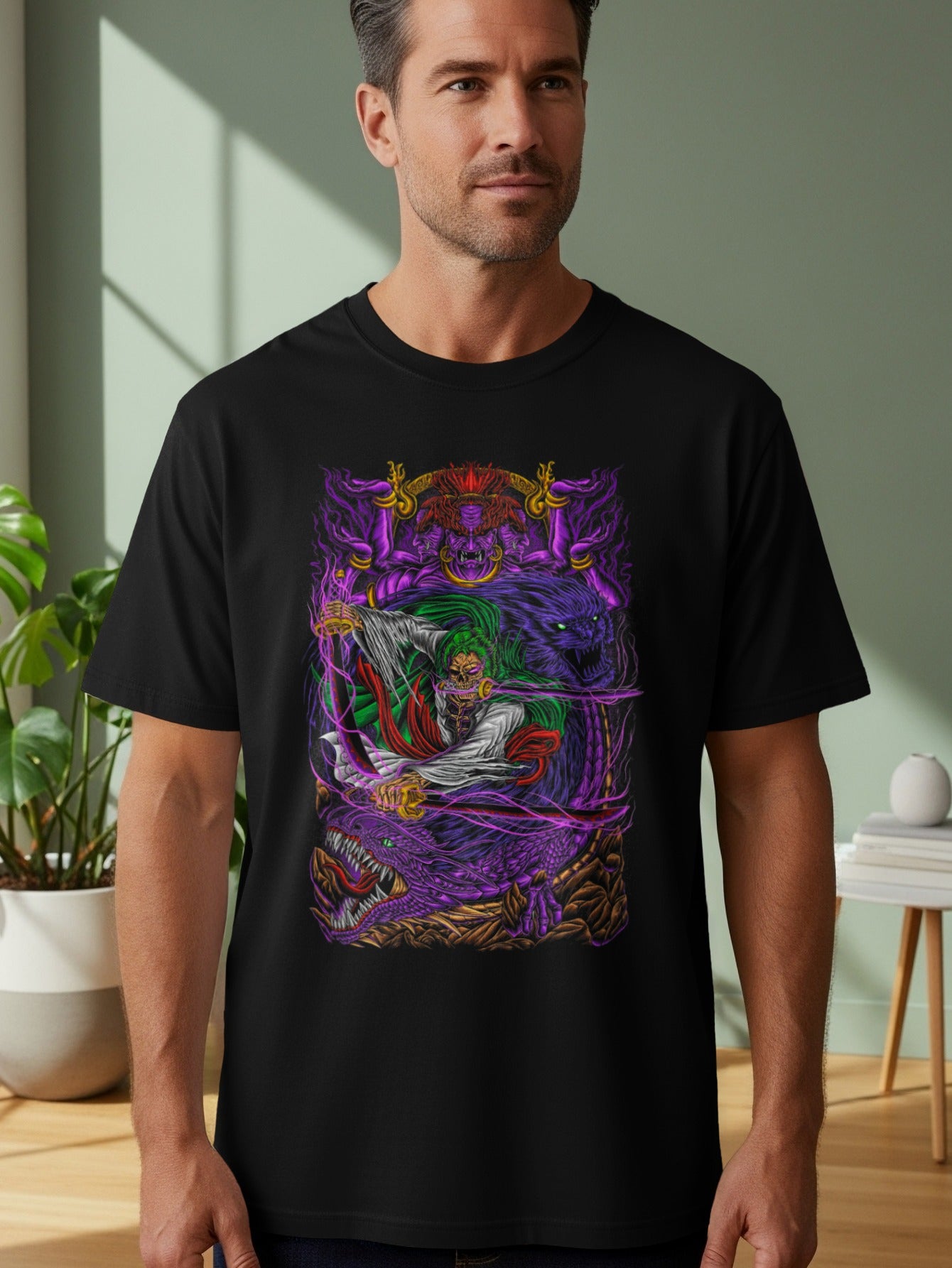 Majestic Knight Battling Dragon Graphic T-shirt