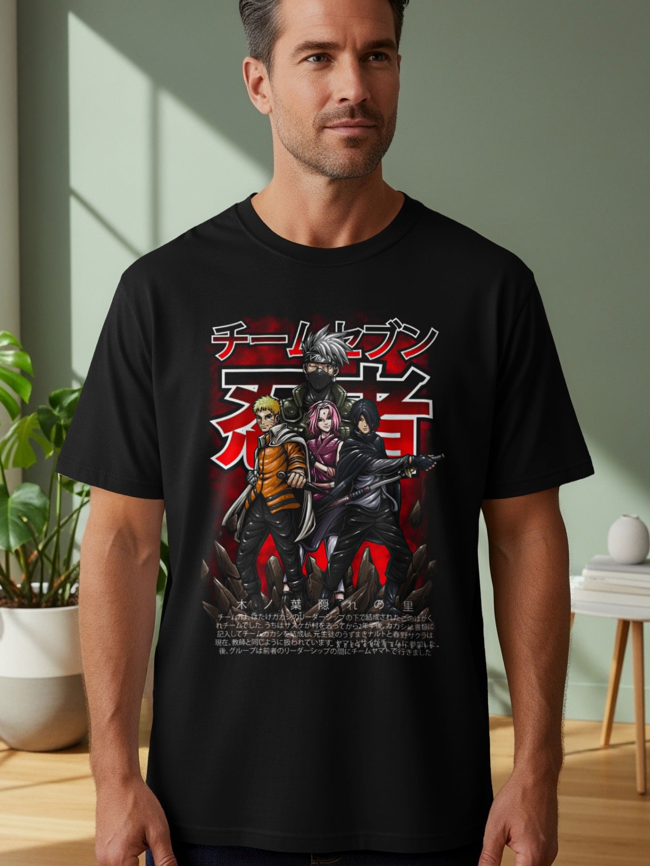 Anime Character Print Black T-Shirt