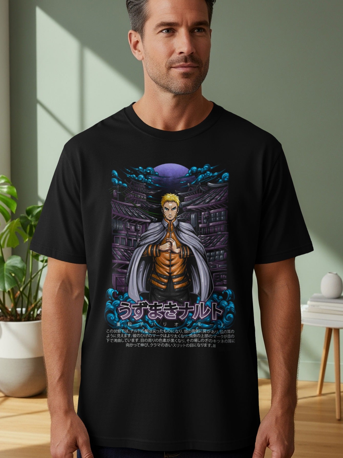 Bold Naruto Character Illustrated T-Shirt for Anime Fans
